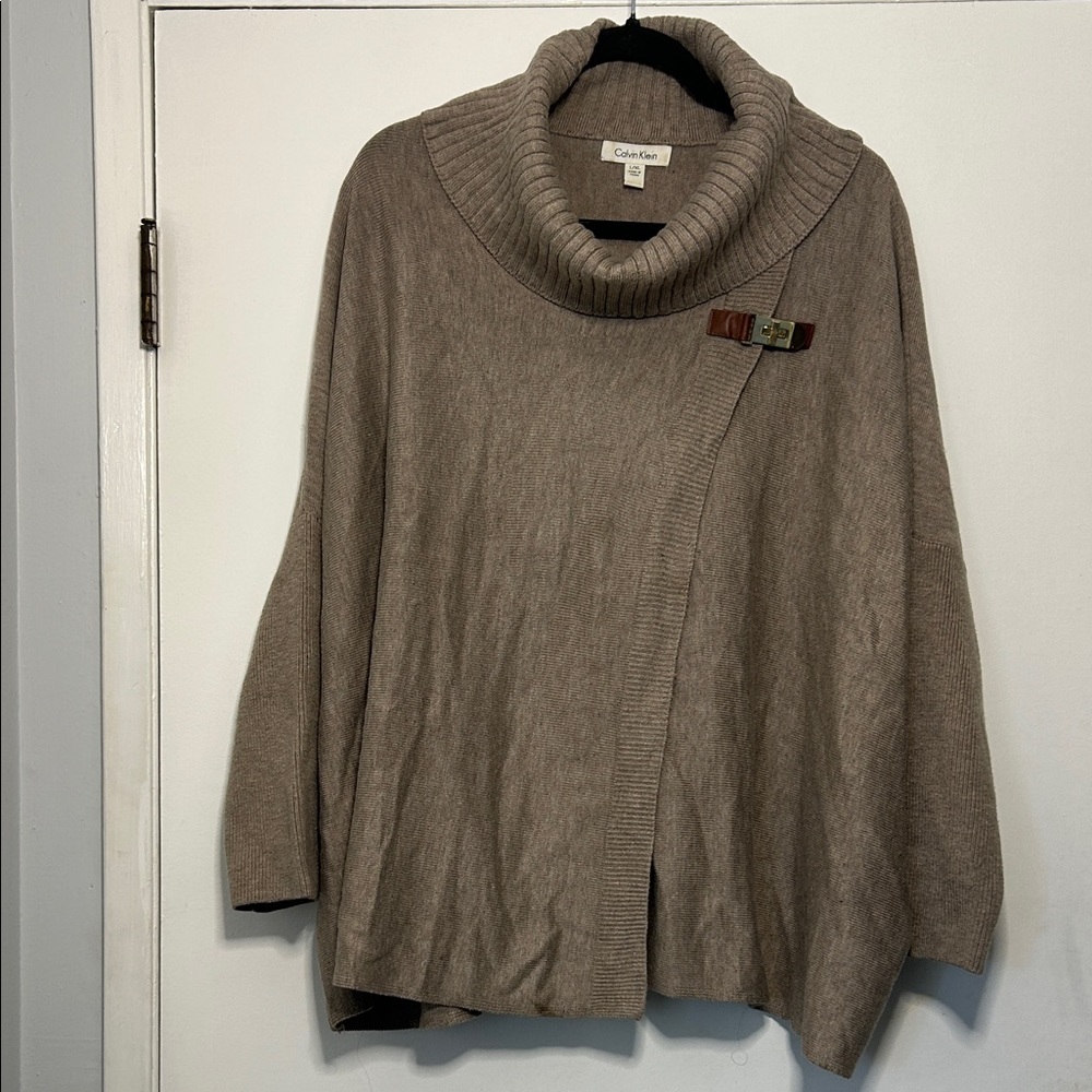 Calvin Klein Women's Cowl Neck Sleeved Poncho Cape Sweater - Brown